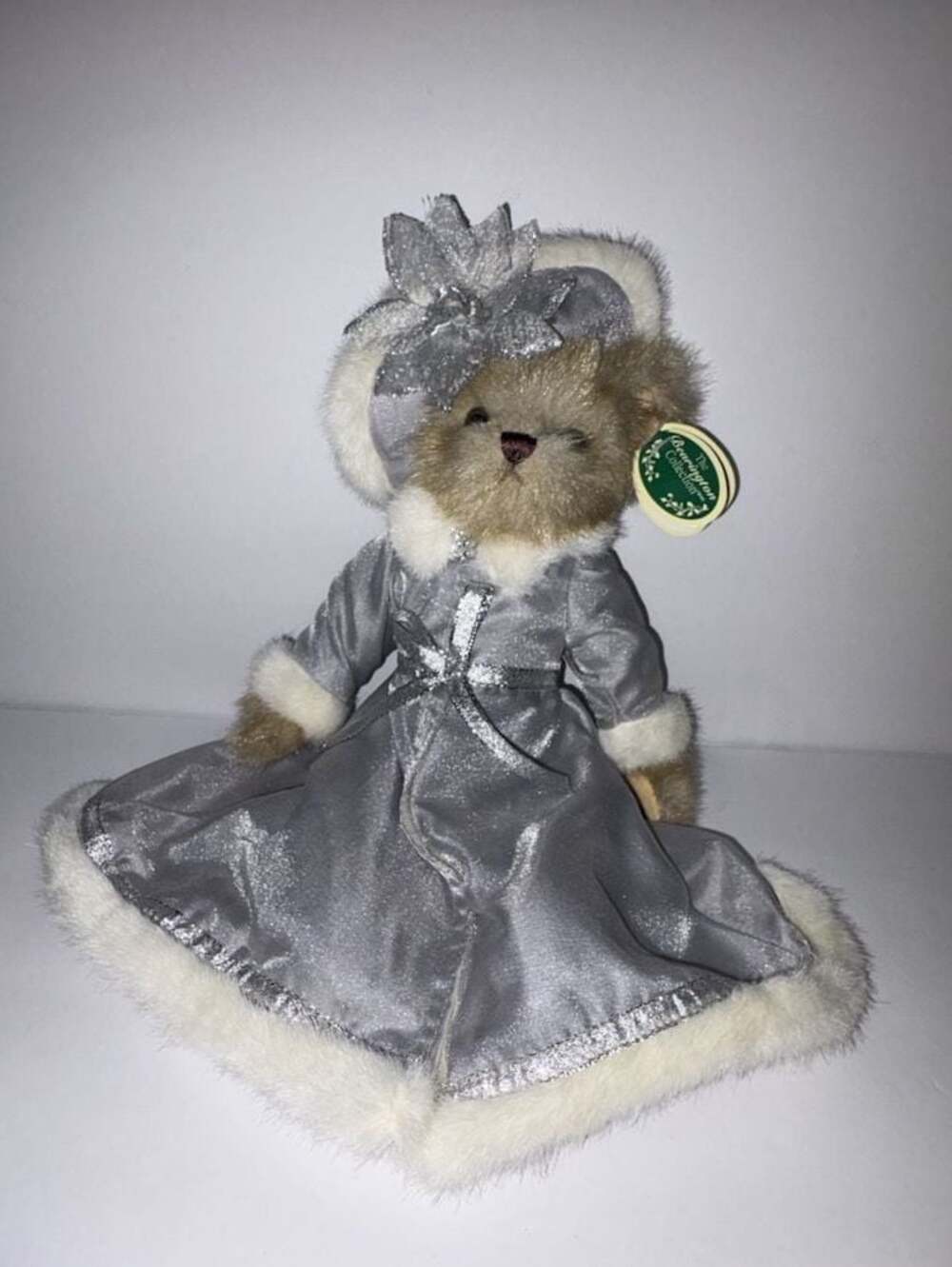 The Bearington Collection Cecilia Jointed Plush Bear in Silver Gown, 14-inch